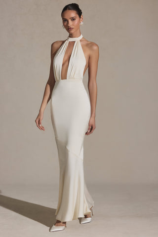 Backless Halterneck Fishtail Gown in Ivory