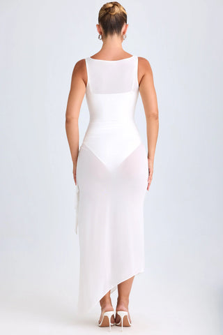 Ruffle-Trim Cowl-Neck Midaxi Dress in White