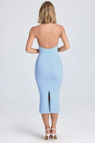 Halterneck Ruffle-Appliqué Midaxi Dress in Powder Blue