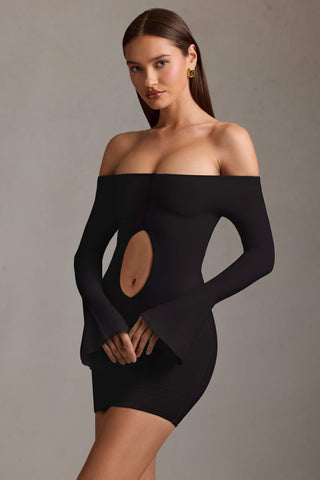 Off-Shoulder Cut-Out Mini Dress in Black