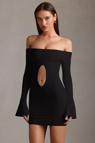 Off-Shoulder Cut-Out Mini Dress in Black