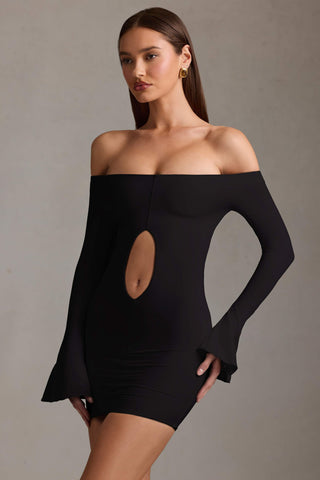 Off-Shoulder Cut-Out Mini Dress in Black