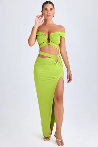 Asymmetric Cut-Out Maxi Skirt in Lime Green