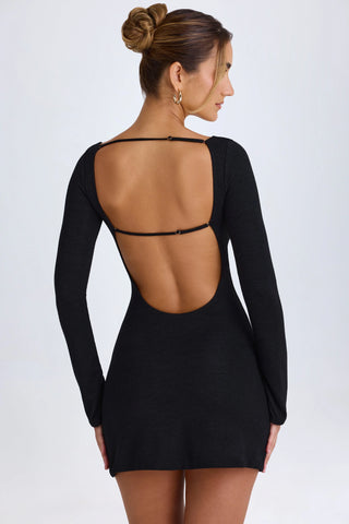 Cut-Out Long-Sleeve Mini Dress in Black