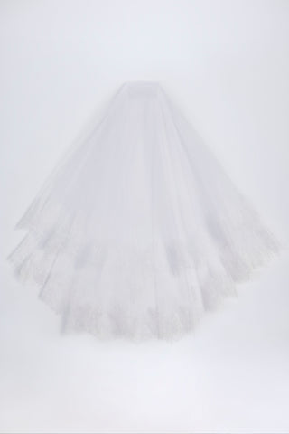 Lace-Trim Veil in White