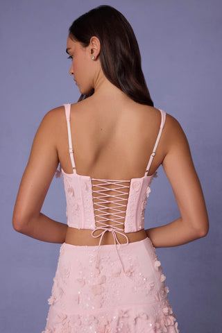 Embellished Lace-Up Corset Top in Soft Pink