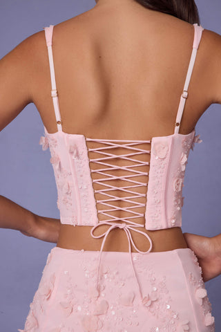Embellished Lace-Up Corset Top in Soft Pink