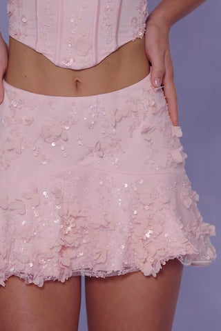 Embellished Mid-Rise A-Line Mini Skirt in Soft Pink