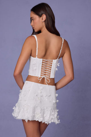 Embellished Mid-Rise A-Line Mini Skirt in White