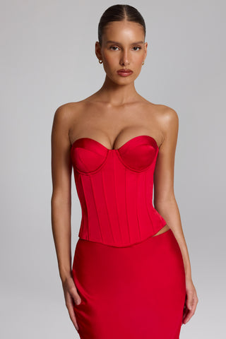 Lace-Up Corset Top in Fire Red