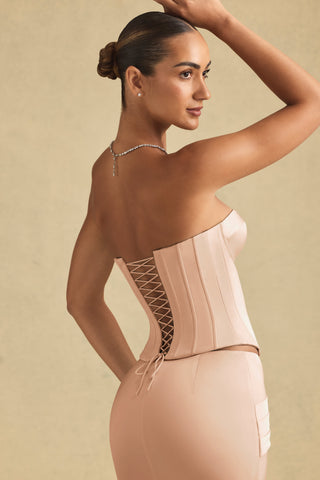 Lace-Up Corset Top in Beige Gold