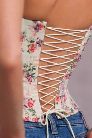 Lace-Up Corset Top in Primrose Floral Print