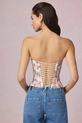 Lace-Up Corset Top in Primrose Floral Print