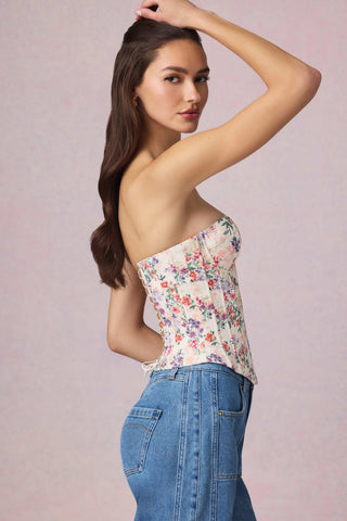 Lace-Up Corset Top in Primrose Floral Print