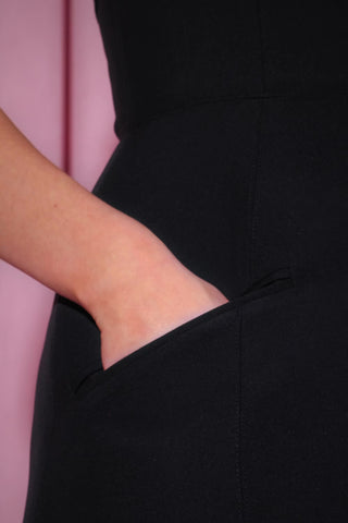 Foldover-Neck Strapless Structured A-Line Mini Dress in Black