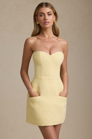 Sweetheart-Neck Strapless Structured Mini Dress in Pastel Yellow