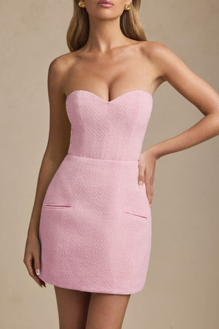 Sweetheart-Neck Strapless Structured Mini Dress in Soft Pink