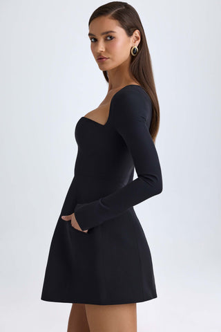 Square-Neck Structured Tulip Mini Dress in Black