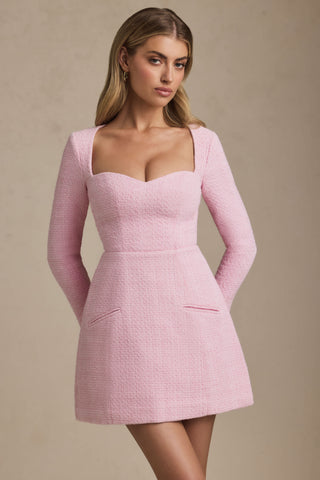 Sweetheart-Neck Structured Mini Dress in Soft Pink