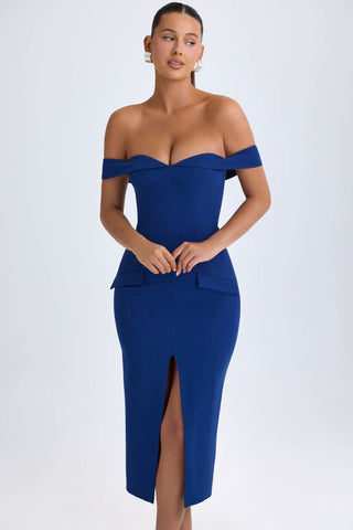 Off-Shoulder Midaxi Dress in True Navy