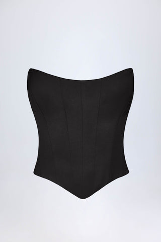 Curved Lace-Up Corset Top in Black
