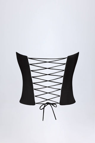 Curved Lace-Up Corset Top in Black