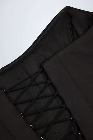 Curved Lace-Up Corset Top in Black