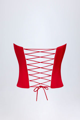 Curved Lace-Up Corset Top in Fire Red