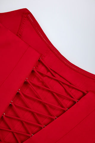 Curved Lace-Up Corset Top in Fire Red