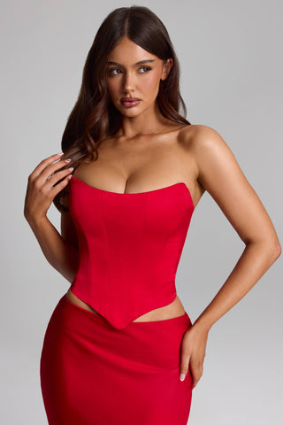Curved Lace-Up Corset Top in Fire Red