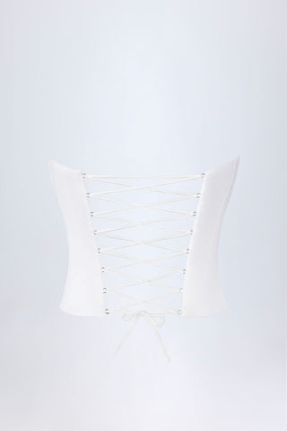 Curved Lace-Up Corset Top in White