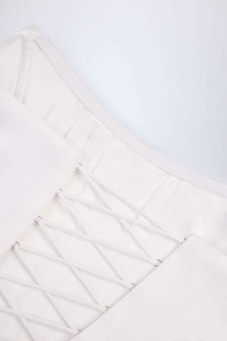 Curved Lace-Up Corset Top in White