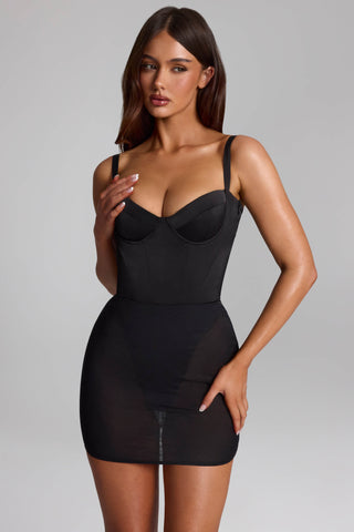 Corset Bodysuit Mini Dress in Black