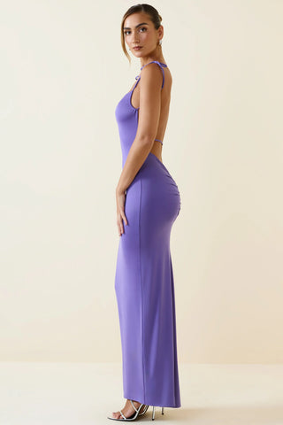 Ruched Backless Maxi Dress in Violet