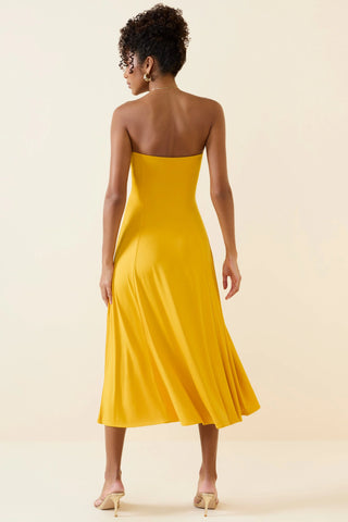 Slinky Jersey Strapless A-Line Midaxi Dress in Golden Yellow