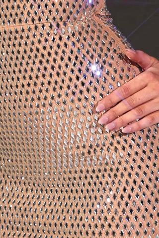 Embellished Plunge Gown in Almond