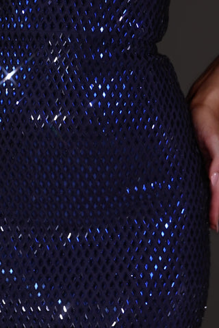 Embellished Plunge Gown in Navy