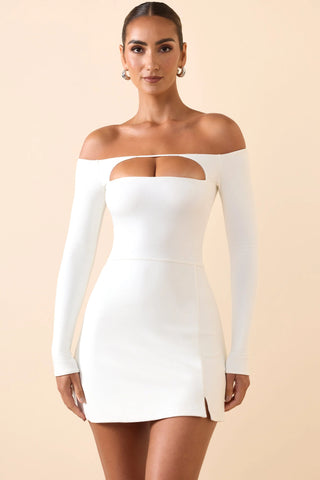 Modal Cut-Out Off-Shoulder A-Line Mini Dress in White