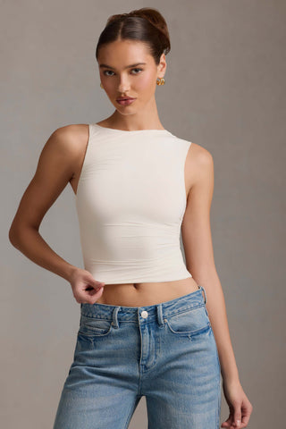 Asymmetric Ruched Tank Top in Vanilla