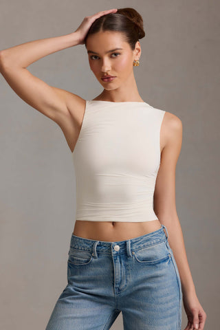 Asymmetric Ruched Tank Top in Vanilla