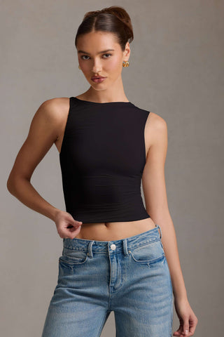 Asymmetric Ruched Tank Top in Black