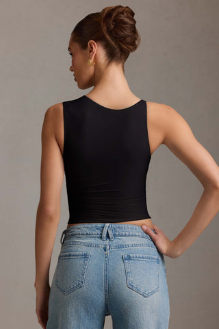 Asymmetric Ruched Tank Top in Black