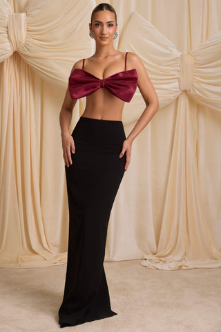 Strapless Bow Crop Top in Wine Red