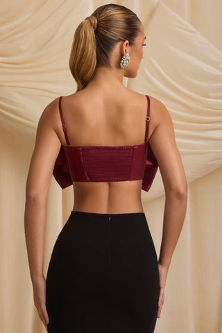 Strapless Bow Crop Top in Wine Red