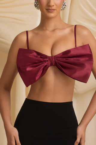 Strapless Bow Crop Top in Wine Red