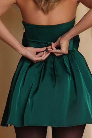 Bow-Detail Corset Mini Dress in Emerald Green