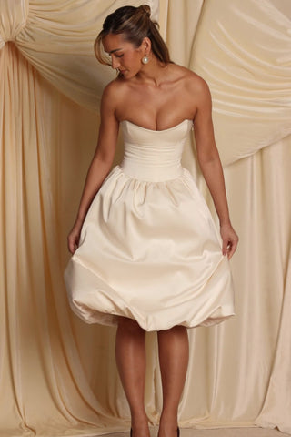 Convertible Bow-Detail Bubble Hem Midaxi Dress in Ivory