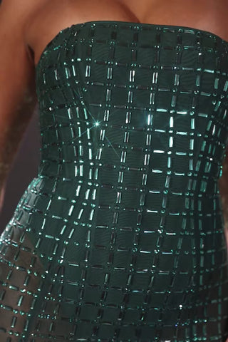 Embellished Strapless Gown in Emerald Green