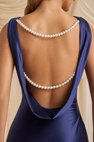 Draped Open-Back A-Line Mini Dress in True Navy