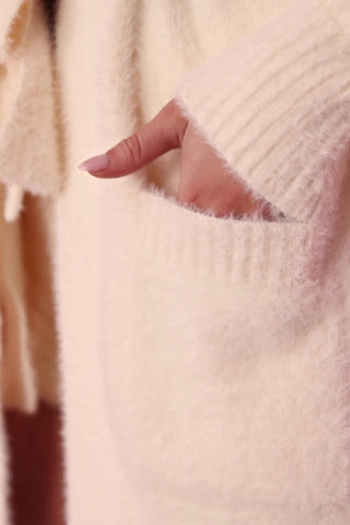 Fluffy Knit Longline Cardigan in Ivory